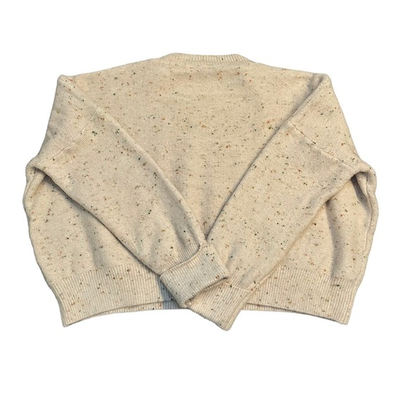 Lumiere Heavyweight Cream Wool Blend Cropped Sweater Rainbow Confetti Flecks. L - Picture 4 of 9
